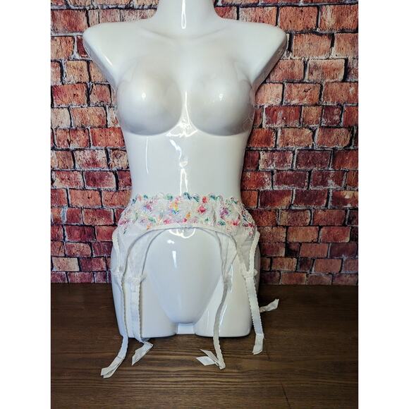 NWT For Love and Lemons Outline White Rainbow Floral Lace Garter Belt size: S - Picture 6 of 8